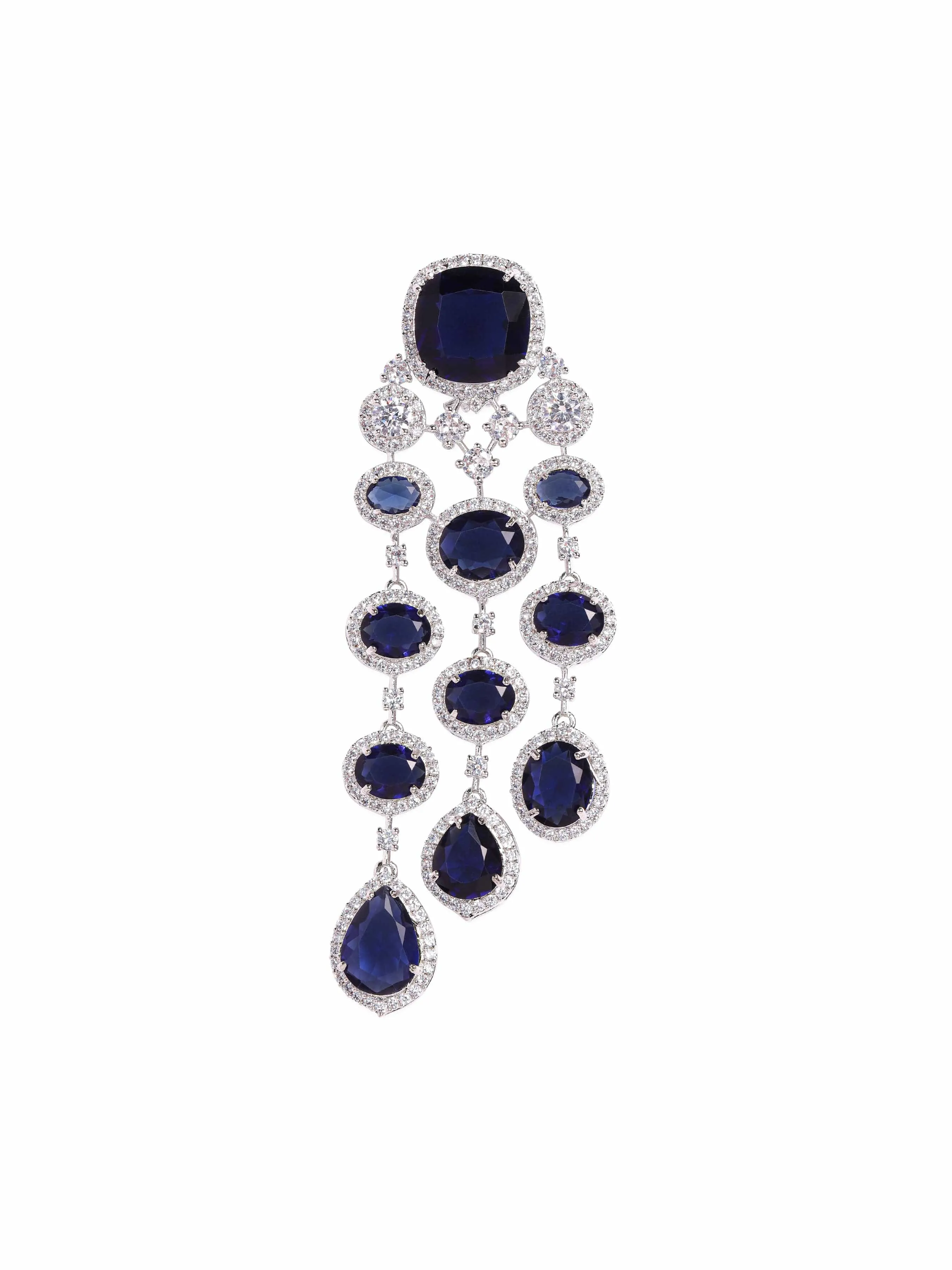 Rubans High finish Rhodium plated AAA Cubic Zirconia studded Sapphire Blue Luxury Chandelier Earring