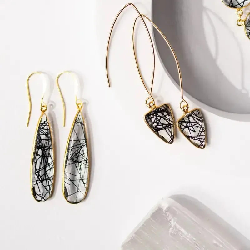Rutilated Quartz Warrior Shield Earrings