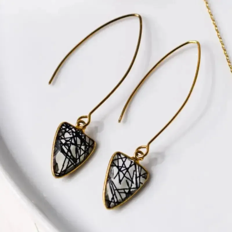 Rutilated Quartz Warrior Shield Earrings