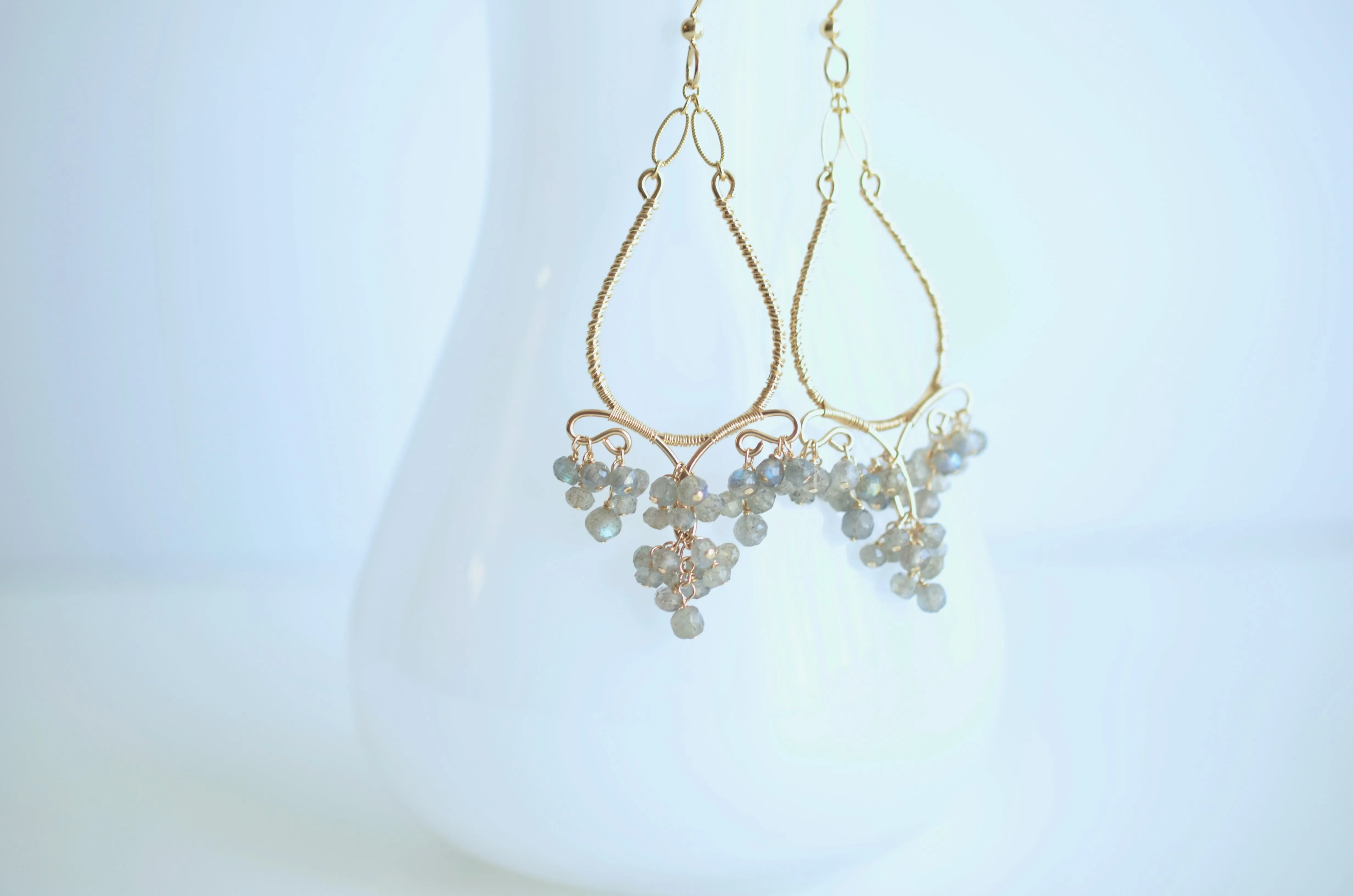 Sabrina - Labradorite, Gold Chandelier Earrings