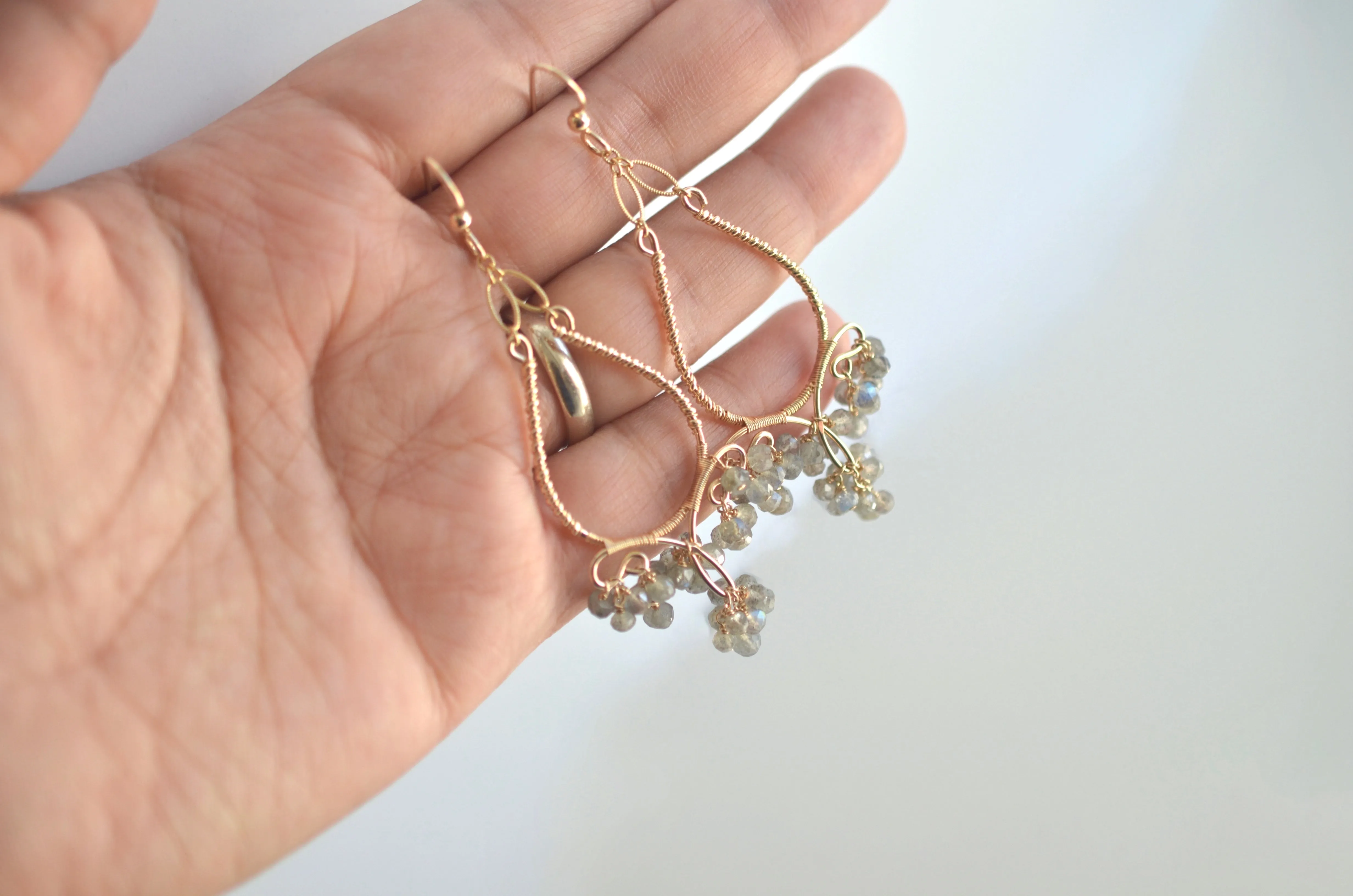 Sabrina - Labradorite, Gold Chandelier Earrings