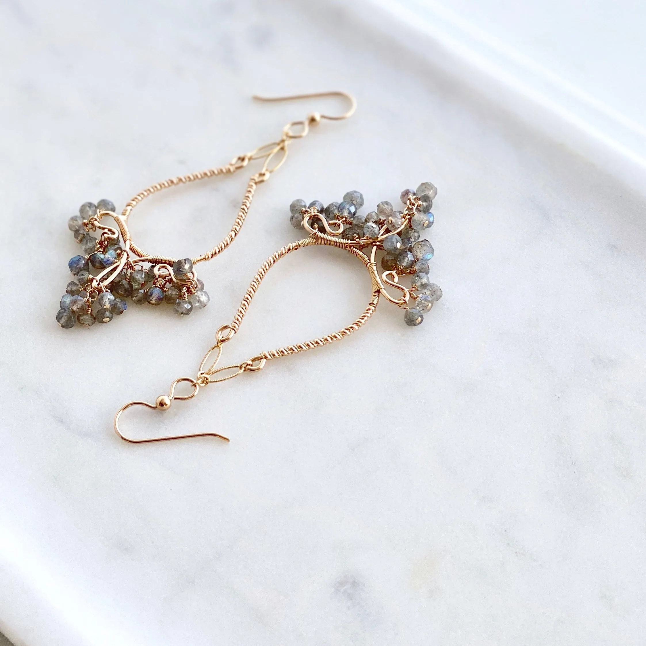 Sabrina - Labradorite, Gold Chandelier Earrings