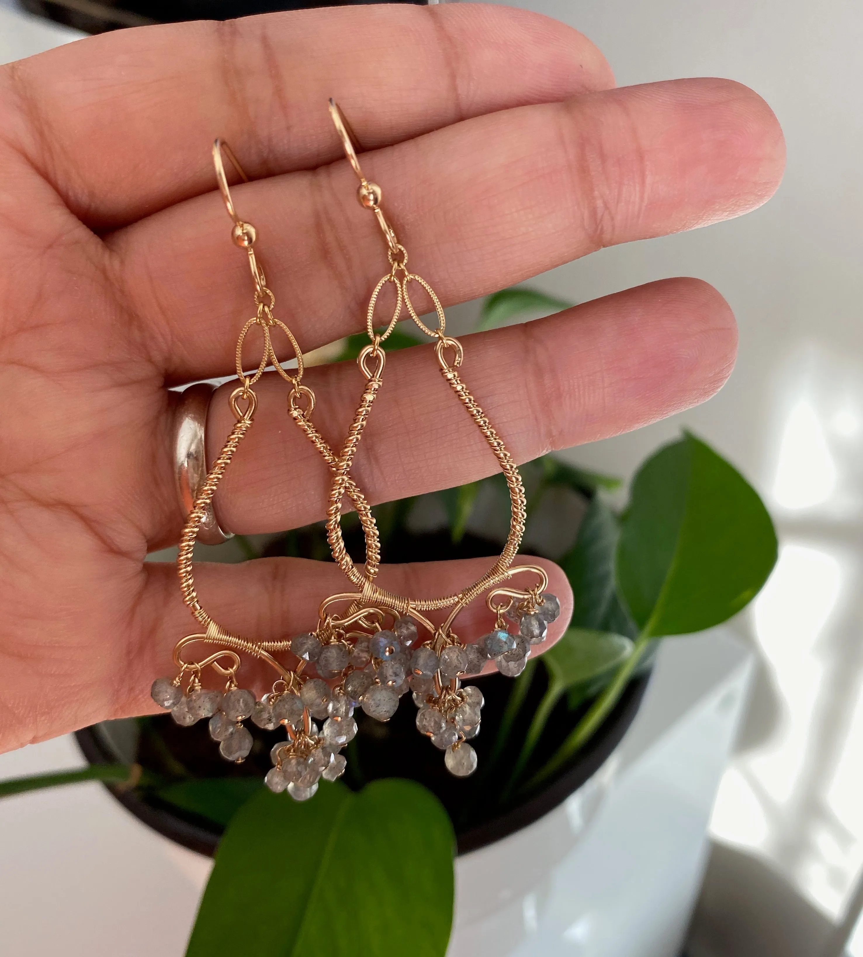 Sabrina - Labradorite, Gold Chandelier Earrings