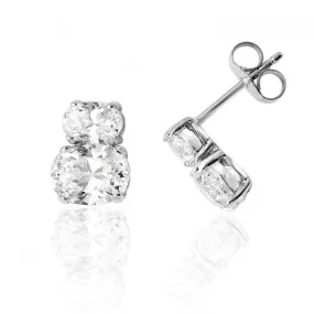 Silver & Co Double Oval Shape Cubic Zirconia Stud Earrings SEG0072CZ
