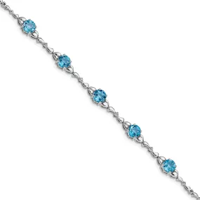 Silver Blue Topaz Gemstones Diamond Bracelet