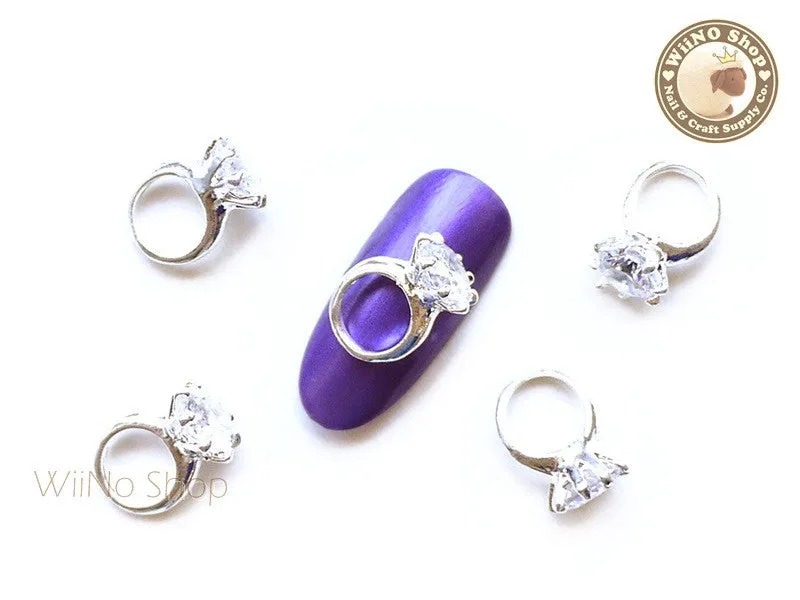 Silver Diamond Ring Nail Metal Charm - 2 pcs
