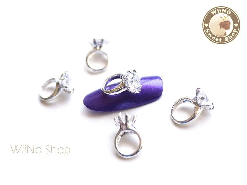 Silver Diamond Ring Nail Metal Charm - 2 pcs