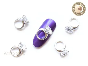 Silver Diamond Ring Nail Metal Charm - 2 pcs
