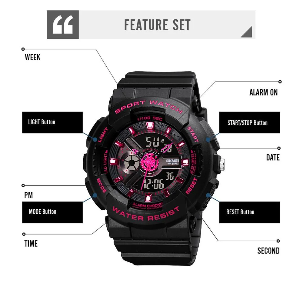 SKMEI 1689 Dual Time Waterproof Outdoor Sports Watch for Women IP68 w/ Luminous