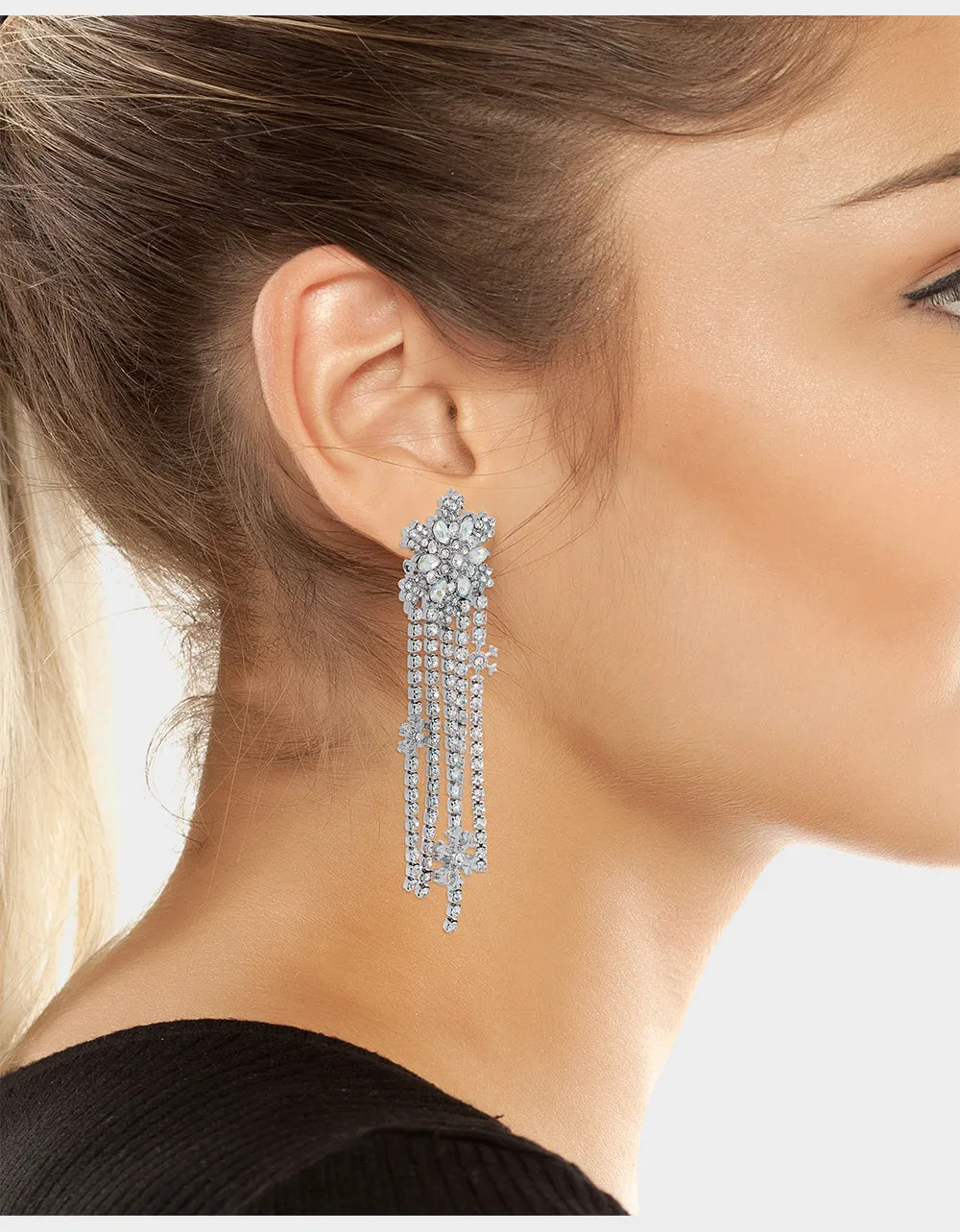 SNOW SPECIAL SNOWFLAKE STONE CHANDELIER EARRINGS CRYSTAL