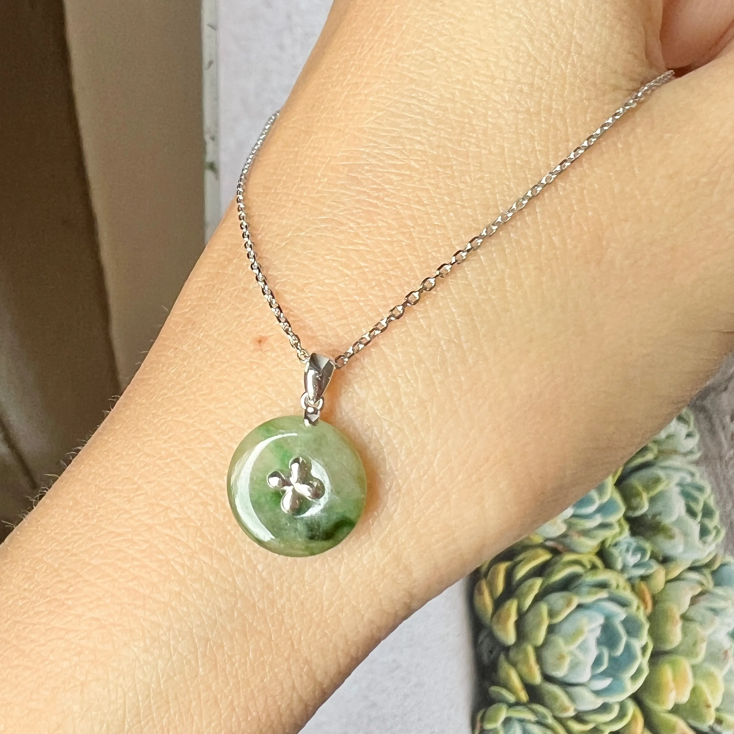 SOLD OUT: A-Grade Floral Yellowish Green Jadeite Donut Pendant (Lilac Flower) No.172101
