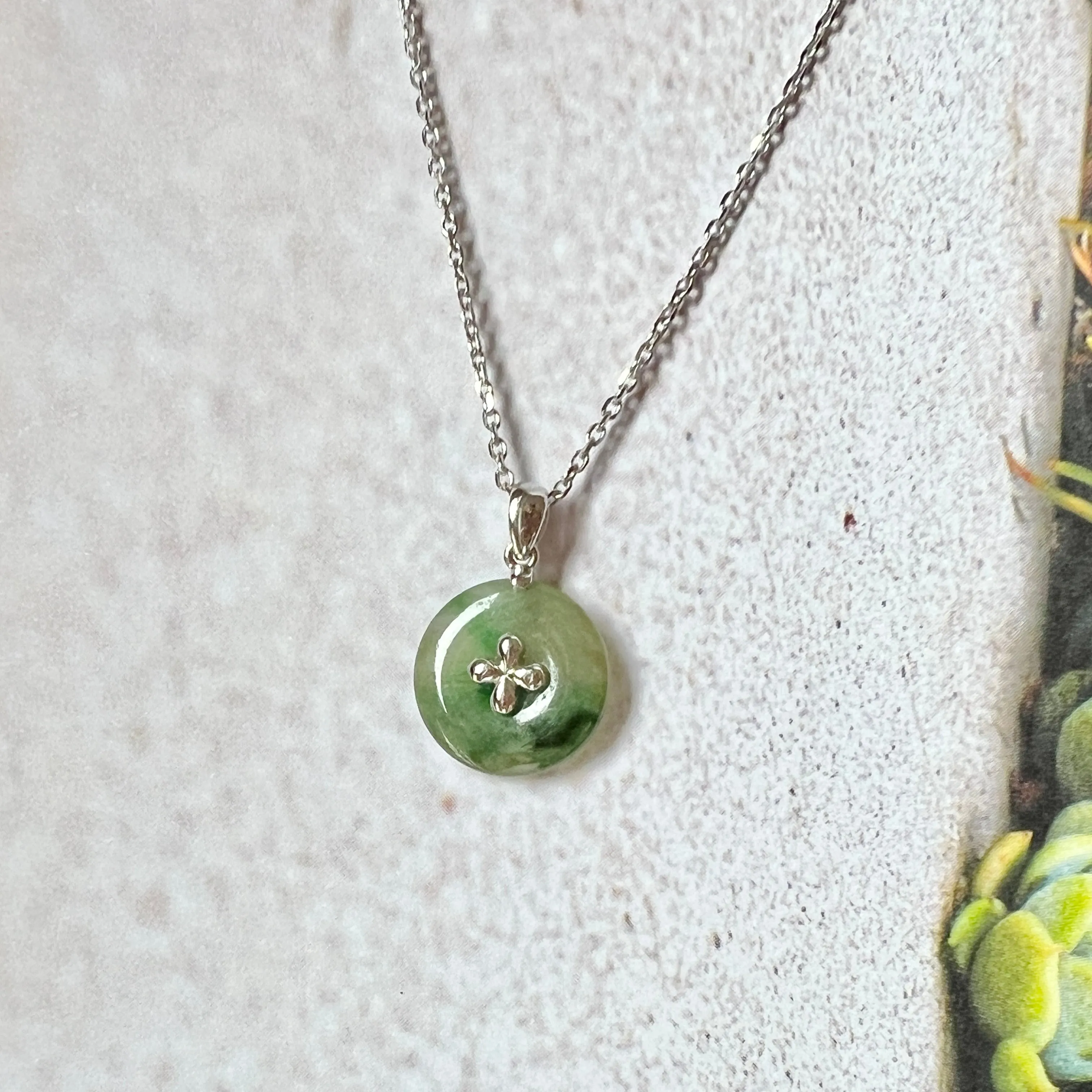 SOLD OUT: A-Grade Floral Yellowish Green Jadeite Donut Pendant (Lilac Flower) No.172101