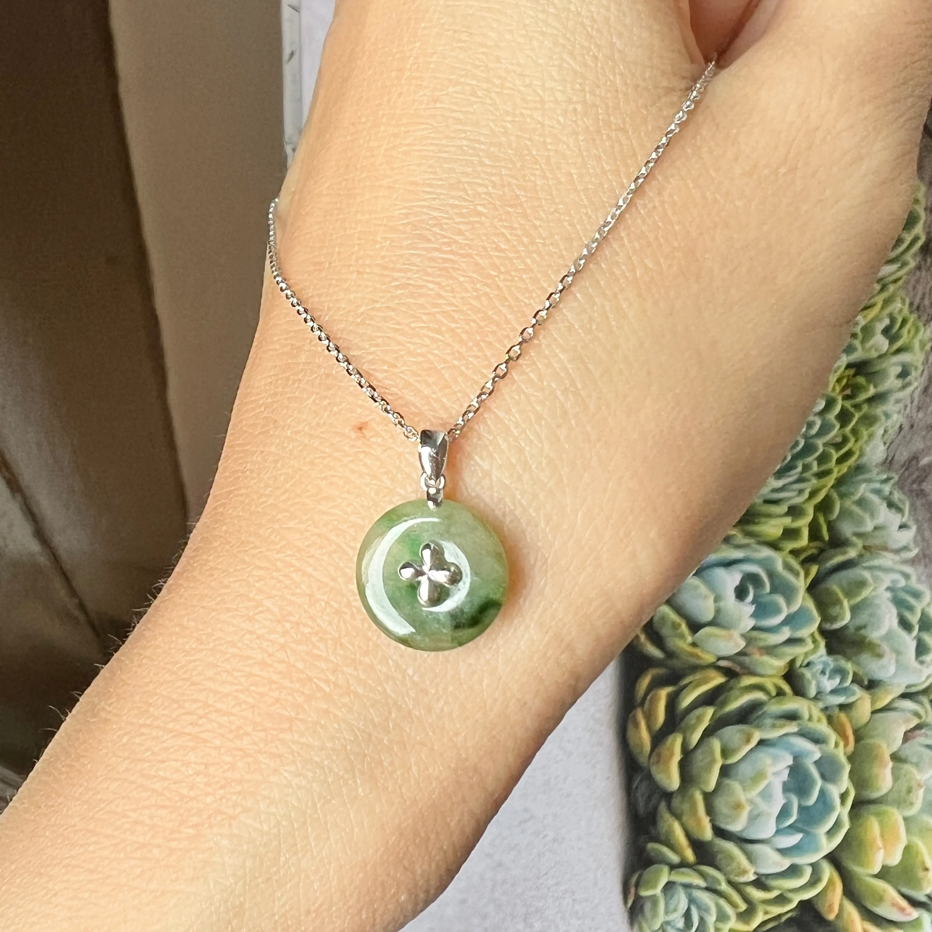 SOLD OUT: A-Grade Floral Yellowish Green Jadeite Donut Pendant (Lilac Flower) No.172101