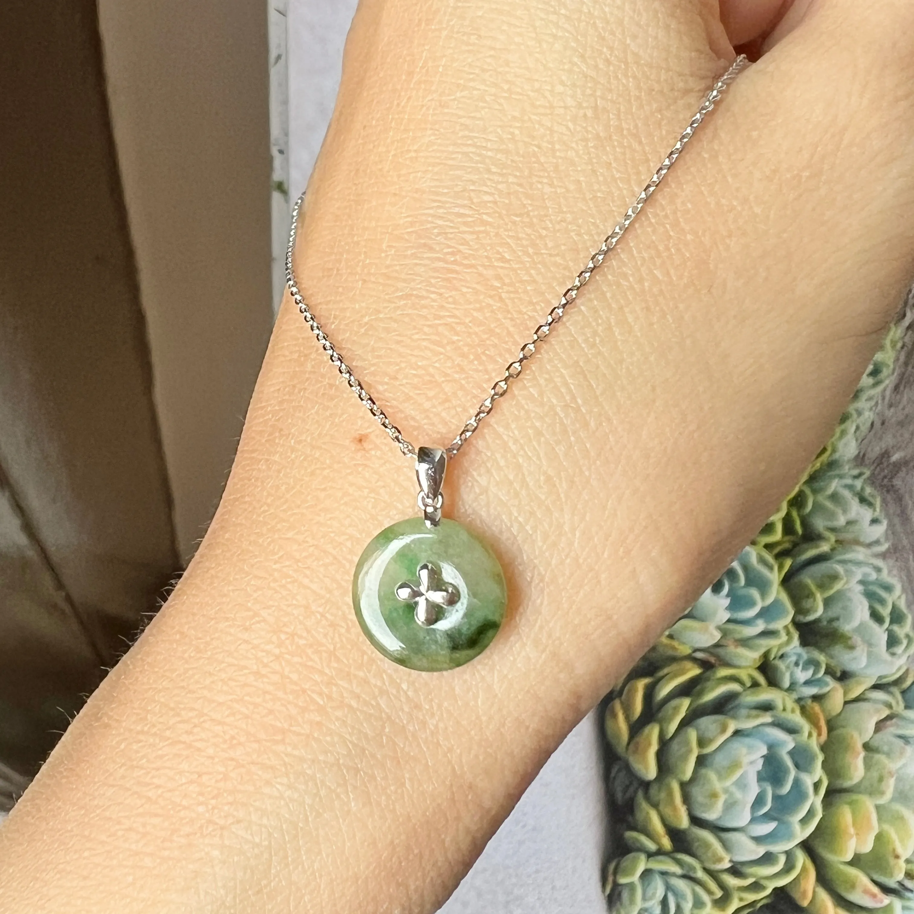 SOLD OUT: A-Grade Floral Yellowish Green Jadeite Donut Pendant (Lilac Flower) No.172101
