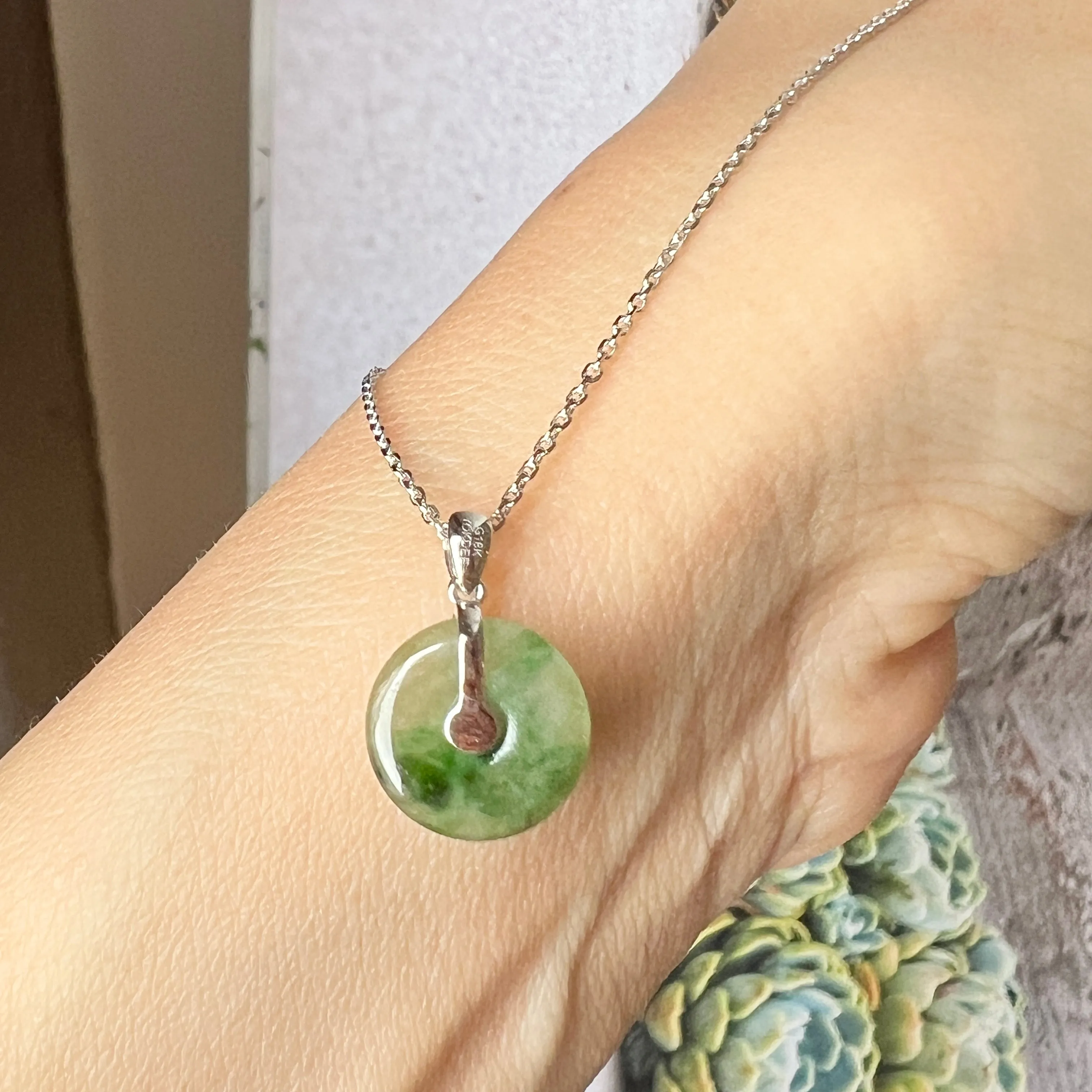 SOLD OUT: A-Grade Floral Yellowish Green Jadeite Donut Pendant (Lilac Flower) No.172101