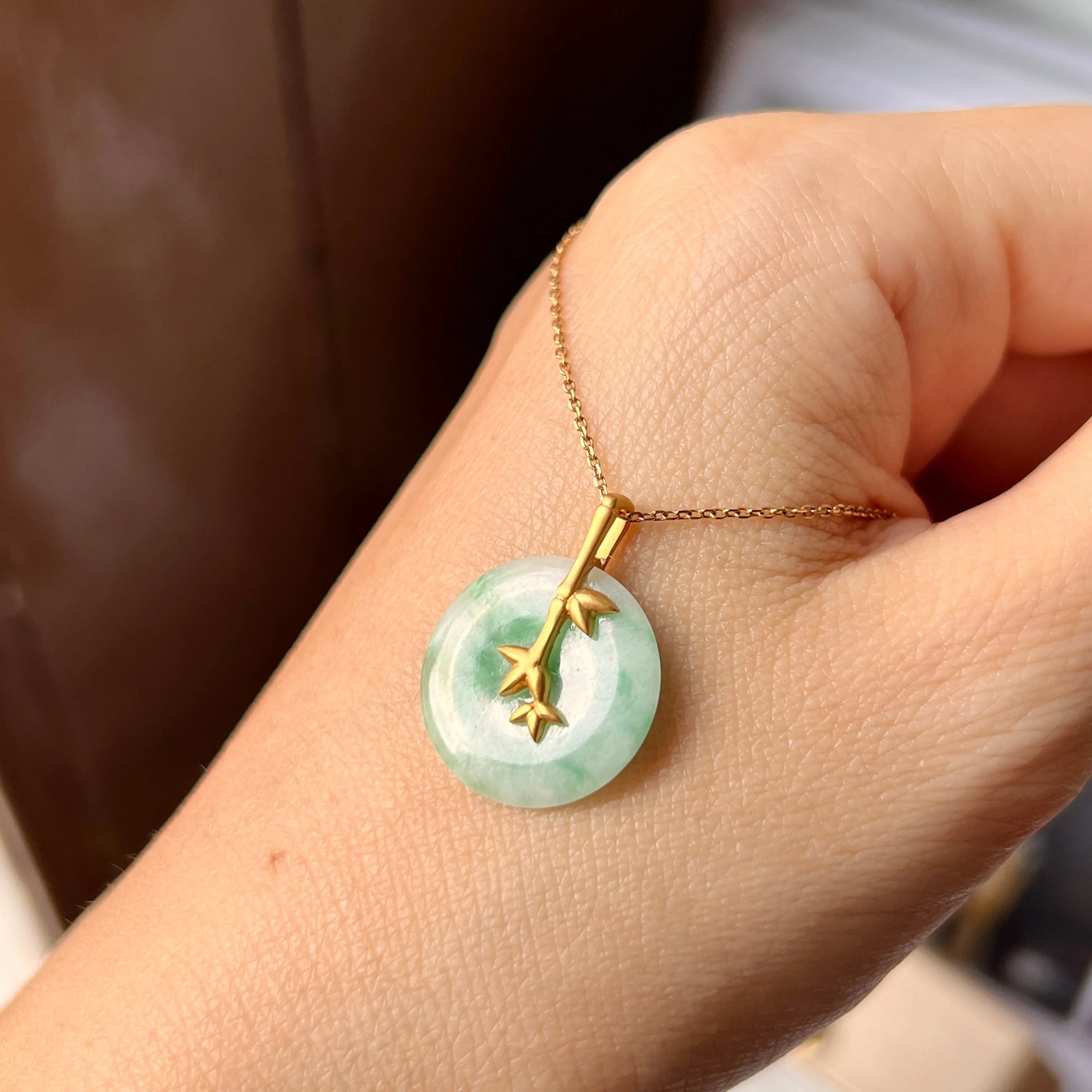 SOLD OUT: A-Grade Moss on Snow Jadeite Donut Pendant (Bamboo) No.172425