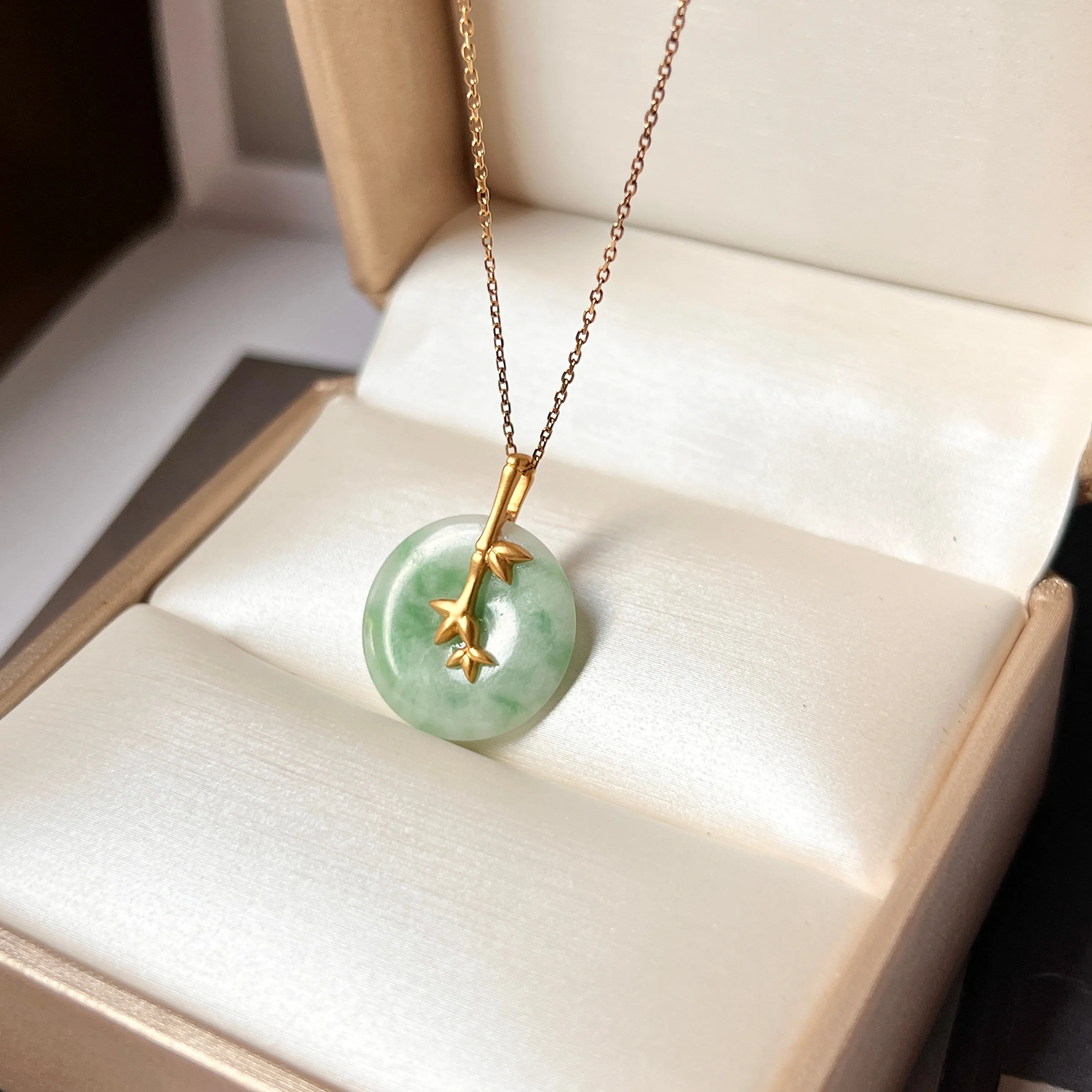 SOLD OUT: A-Grade Moss on Snow Jadeite Donut Pendant (Bamboo) No.172425