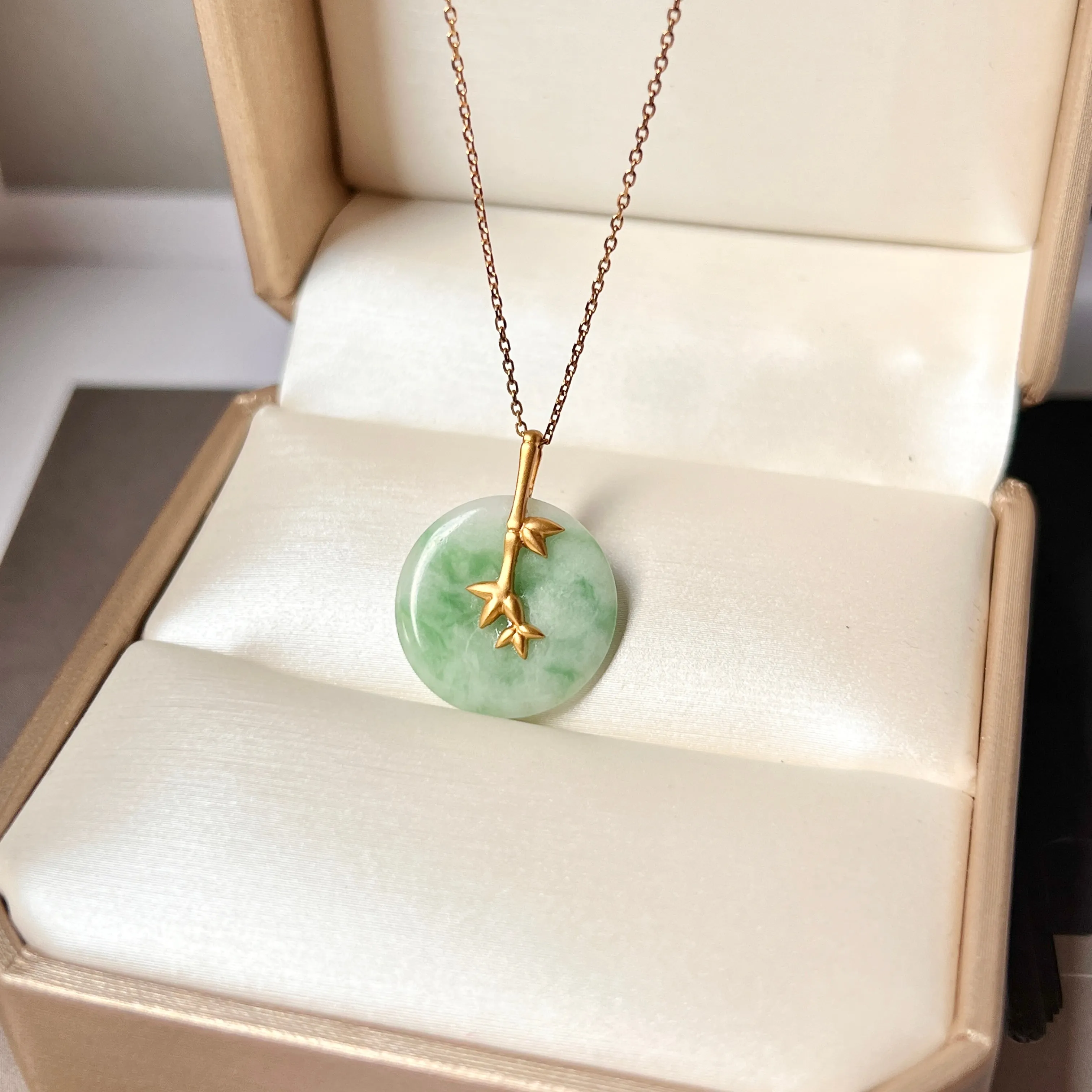 SOLD OUT: A-Grade Moss on Snow Jadeite Donut Pendant (Bamboo) No.172425