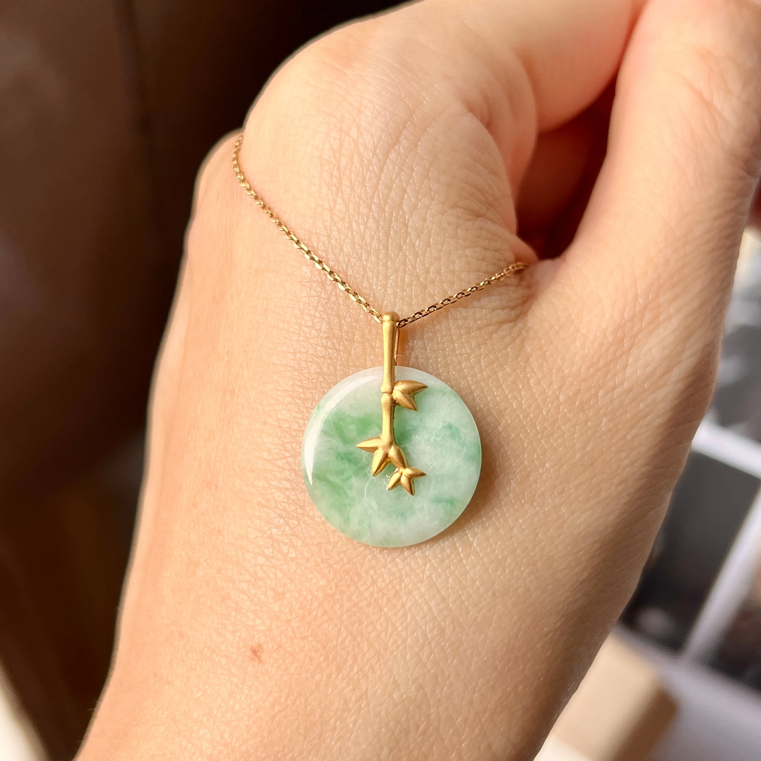 SOLD OUT: A-Grade Moss on Snow Jadeite Donut Pendant (Bamboo) No.172425