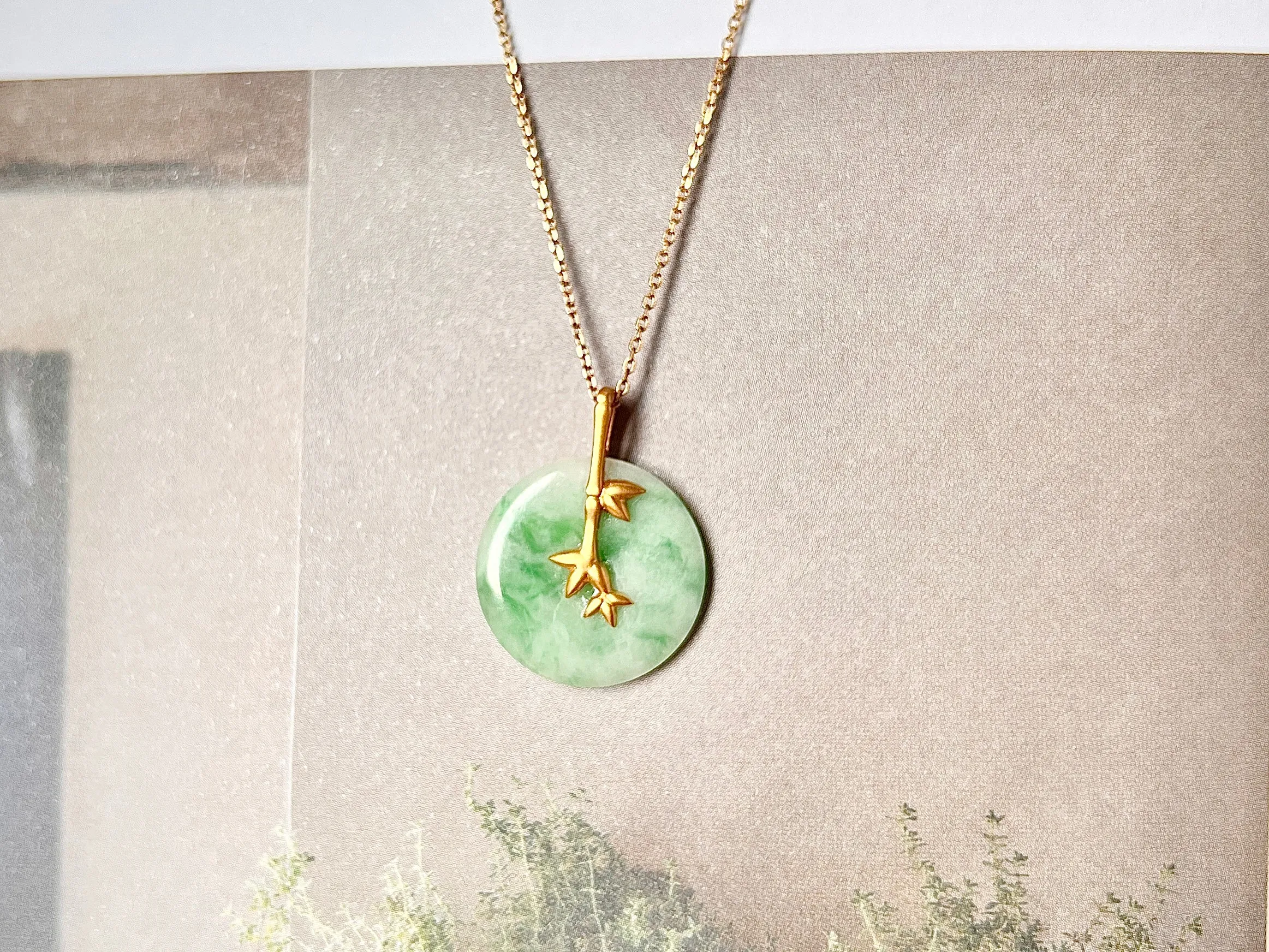 SOLD OUT: A-Grade Moss on Snow Jadeite Donut Pendant (Bamboo) No.172425