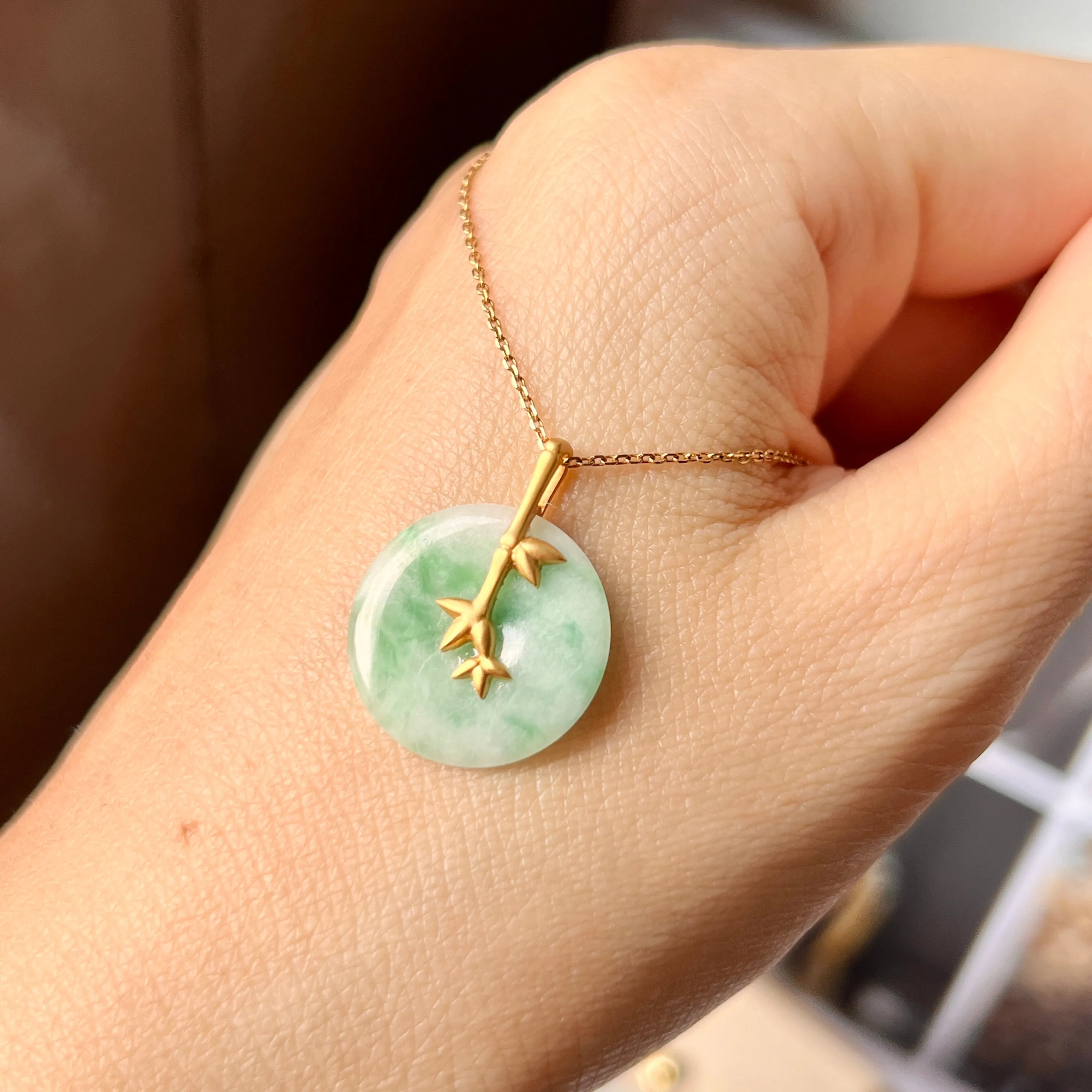 SOLD OUT: A-Grade Moss on Snow Jadeite Donut Pendant (Bamboo) No.172425