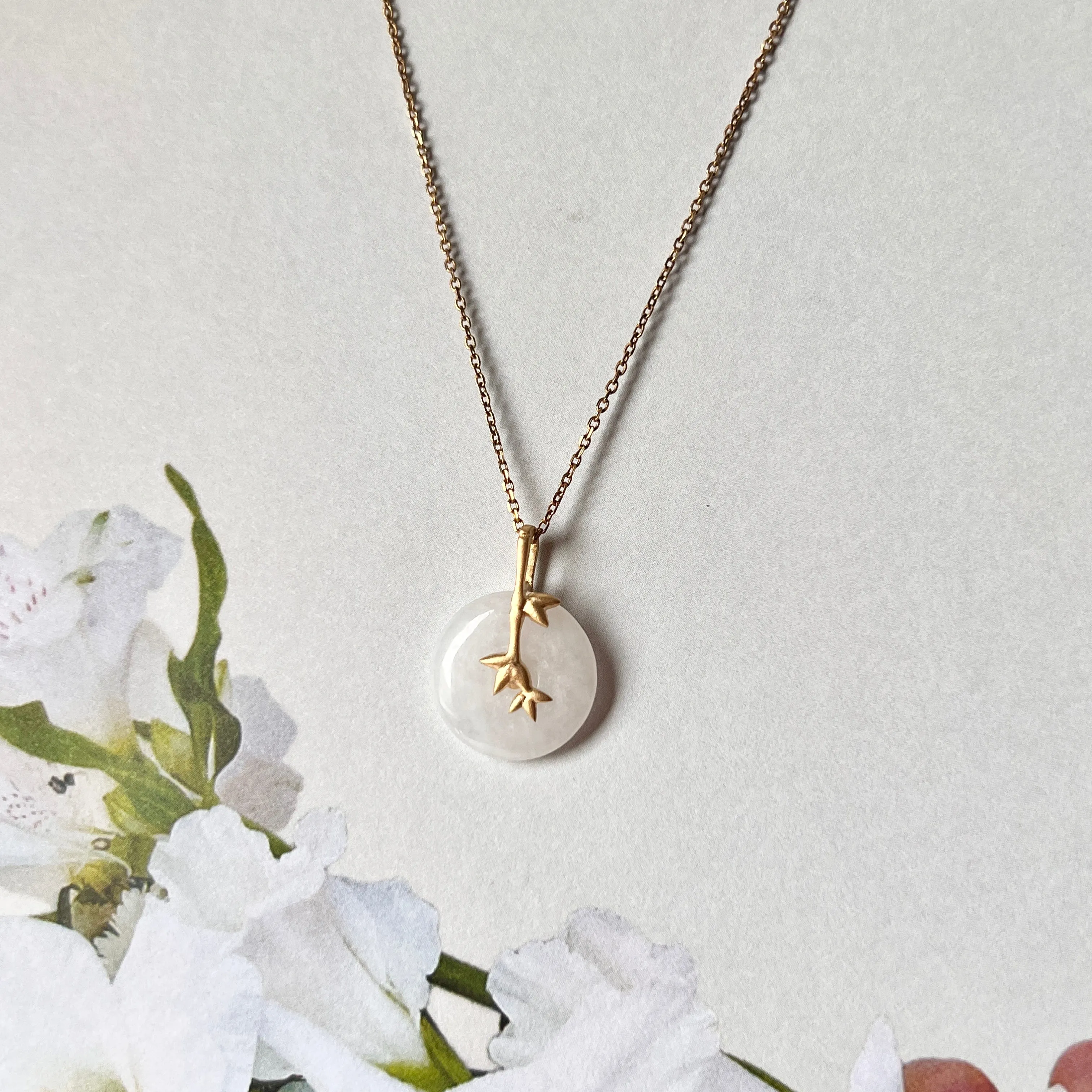 SOLD OUT: A-Grade White Jadeite Donut Pendant (Bamboo) No.172141