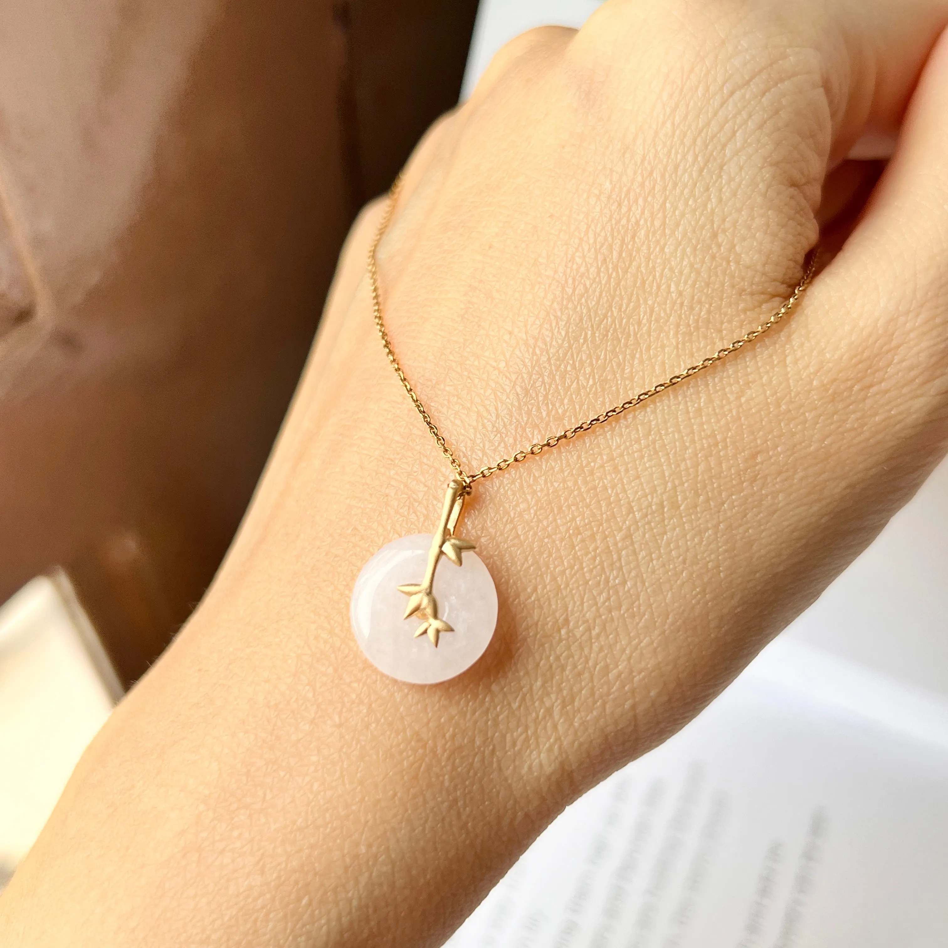 SOLD OUT: A-Grade White Jadeite Donut Pendant (Bamboo) No.172141