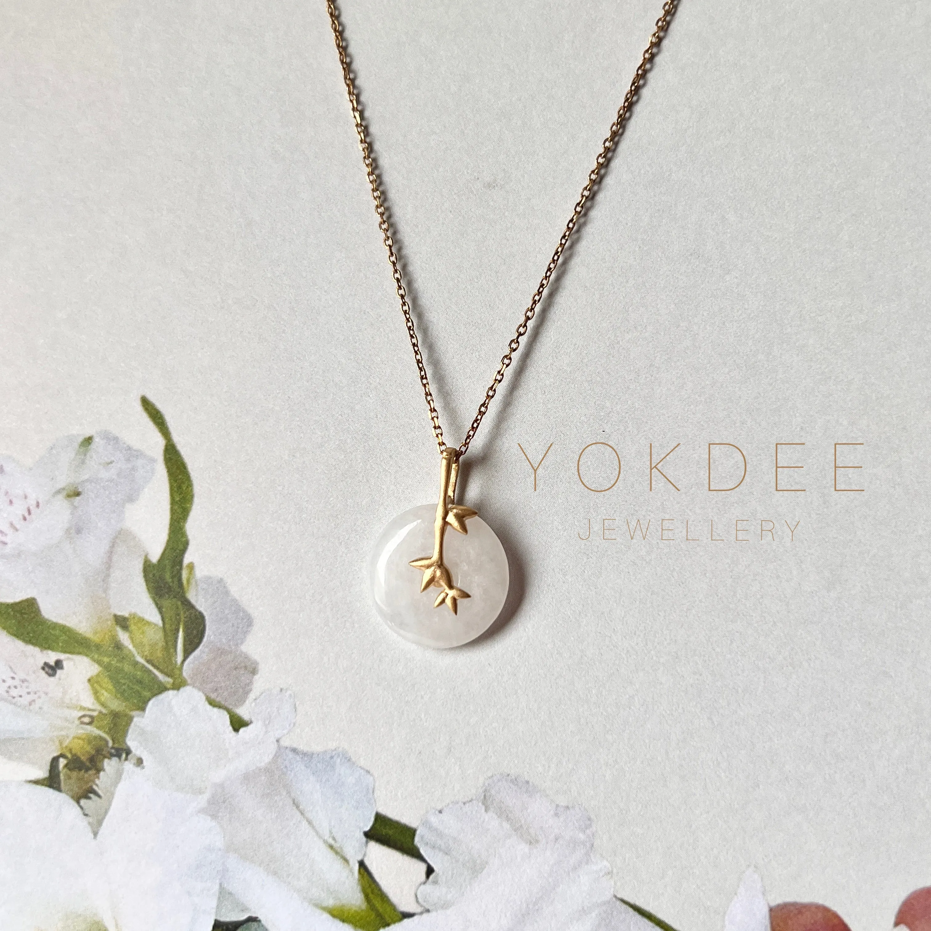 SOLD OUT: A-Grade White Jadeite Donut Pendant (Bamboo) No.172141