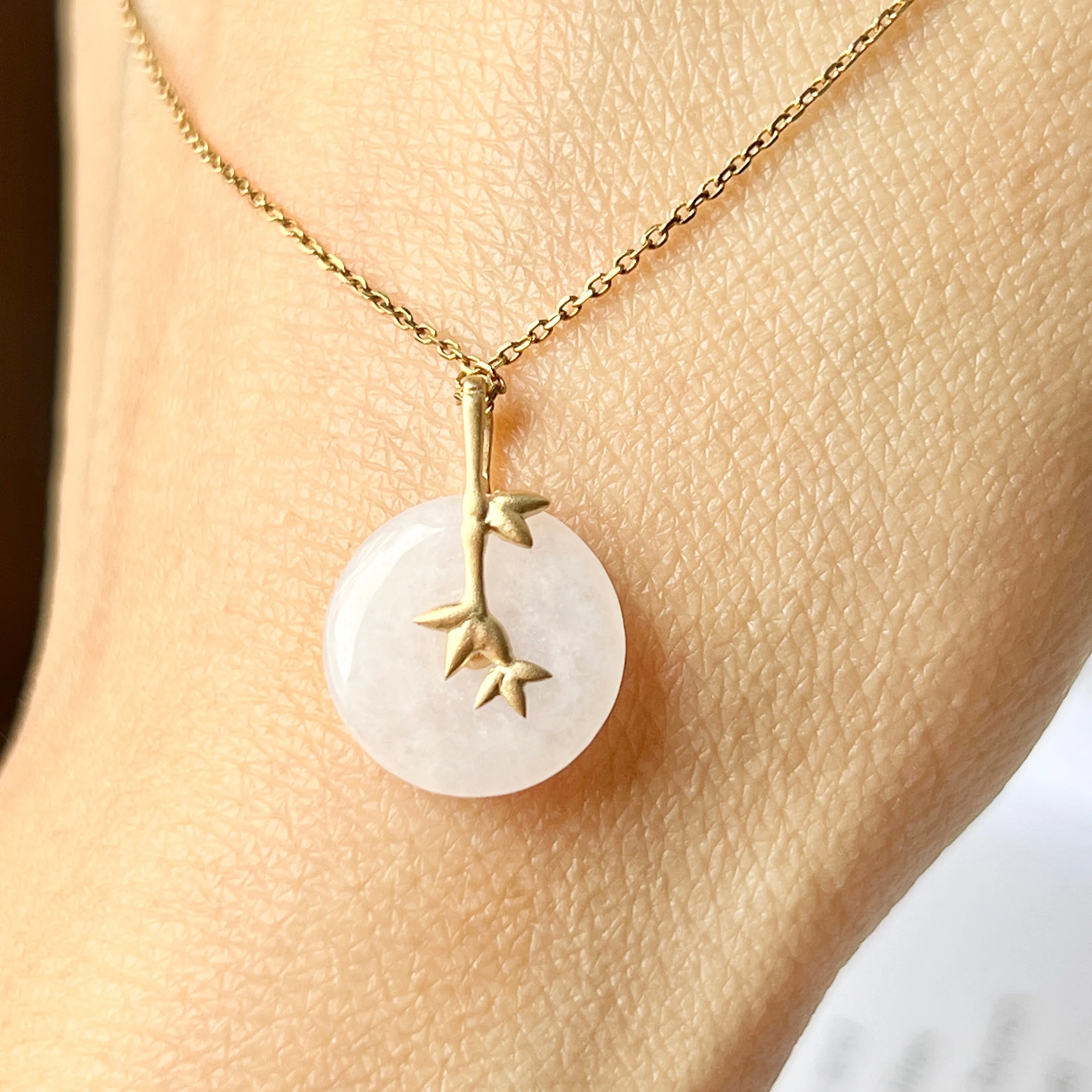 SOLD OUT: A-Grade White Jadeite Donut Pendant (Bamboo) No.172141