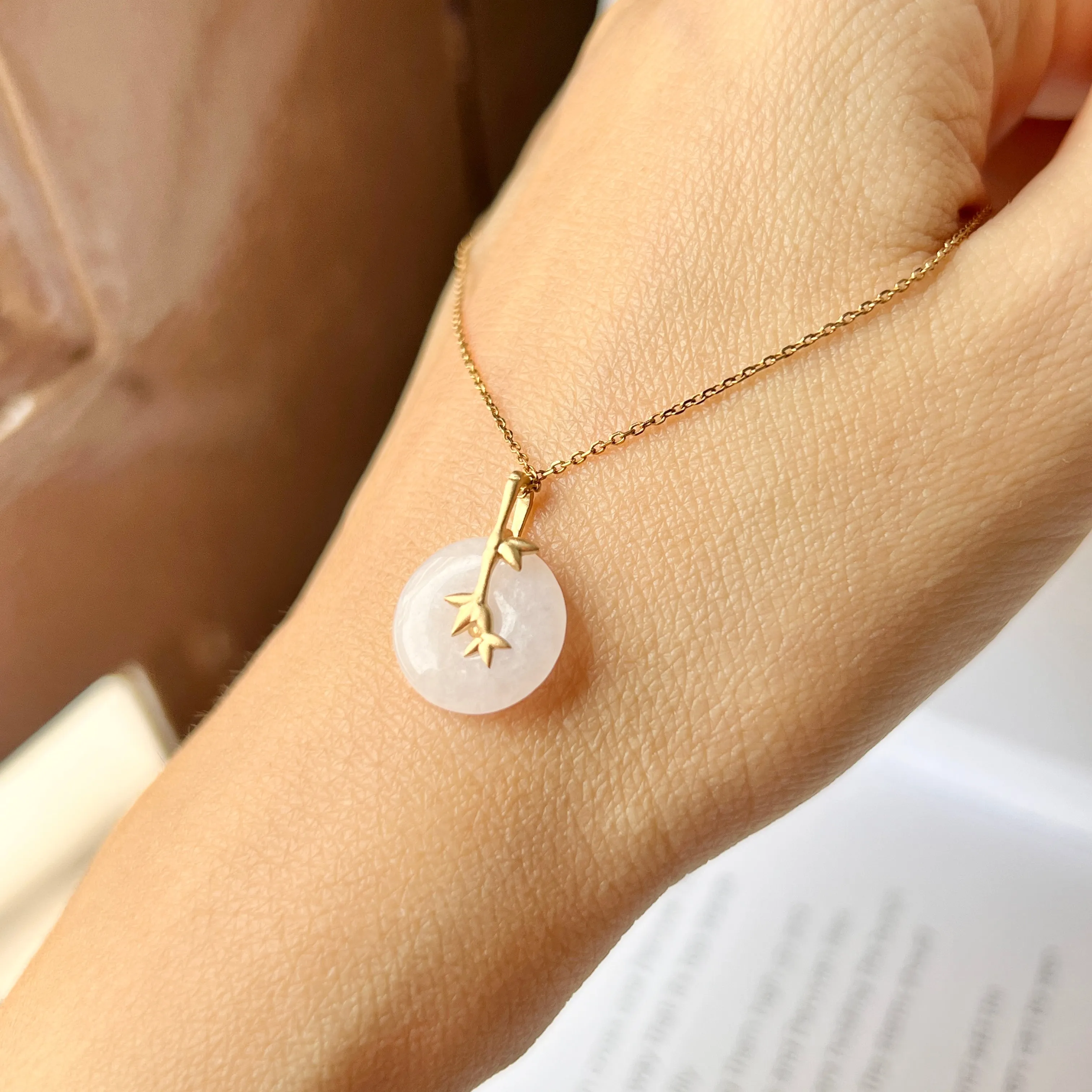 SOLD OUT: A-Grade White Jadeite Donut Pendant (Bamboo) No.172141