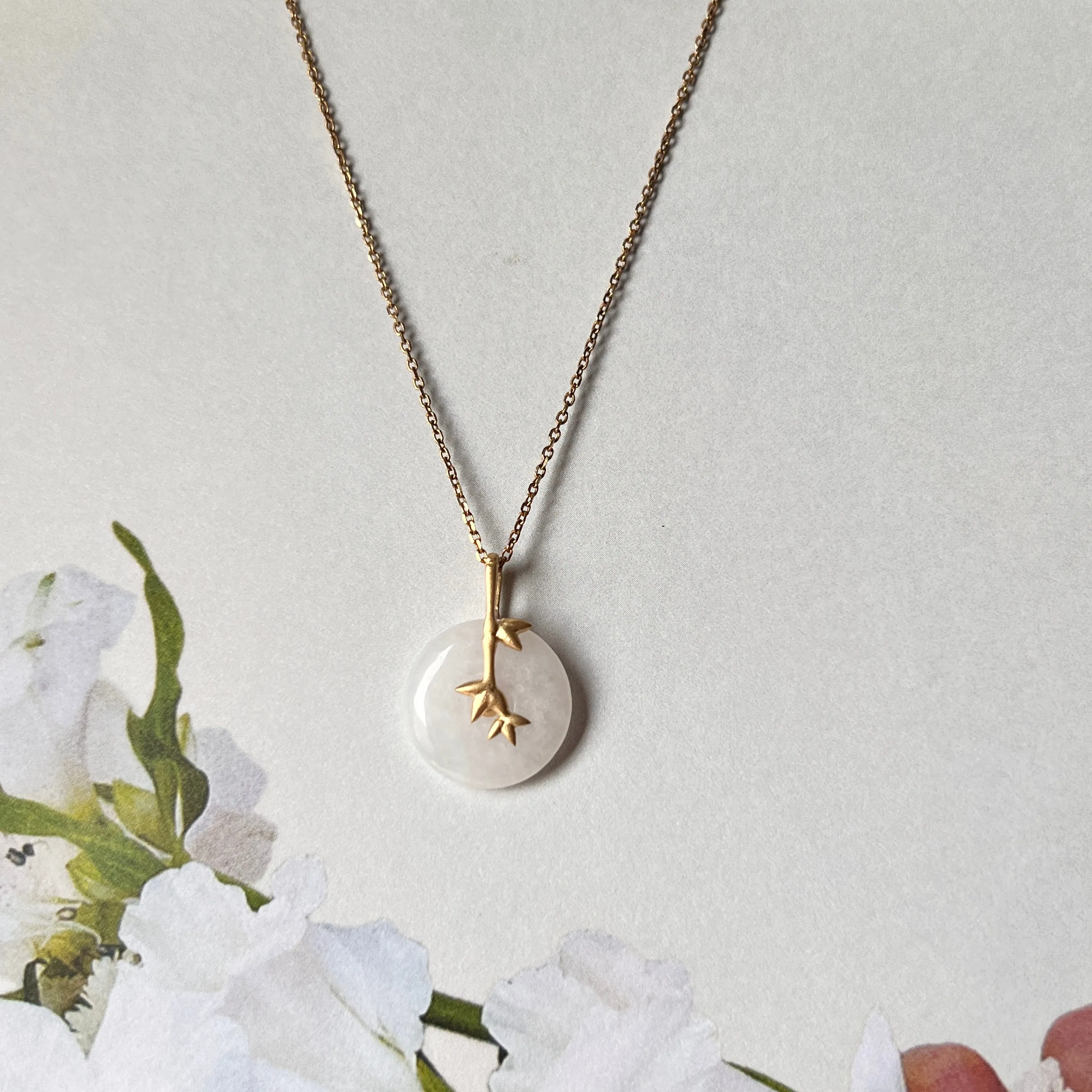SOLD OUT: A-Grade White Jadeite Donut Pendant (Bamboo) No.172141