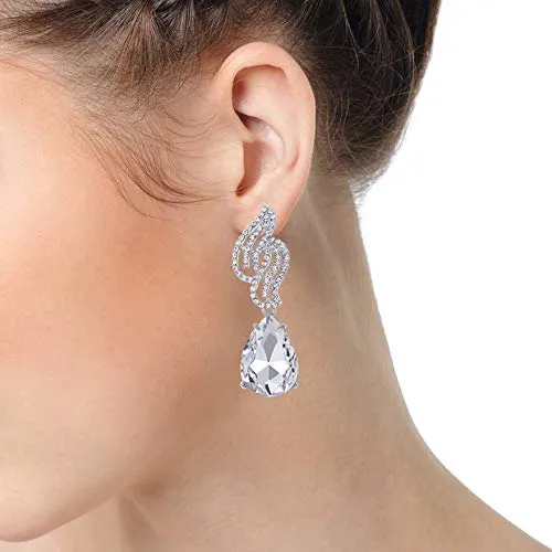 Sparkling Crystal Rhinestone Cluster Chandelier Leaf Teardrop Long Dangle Statement Earring Bridal