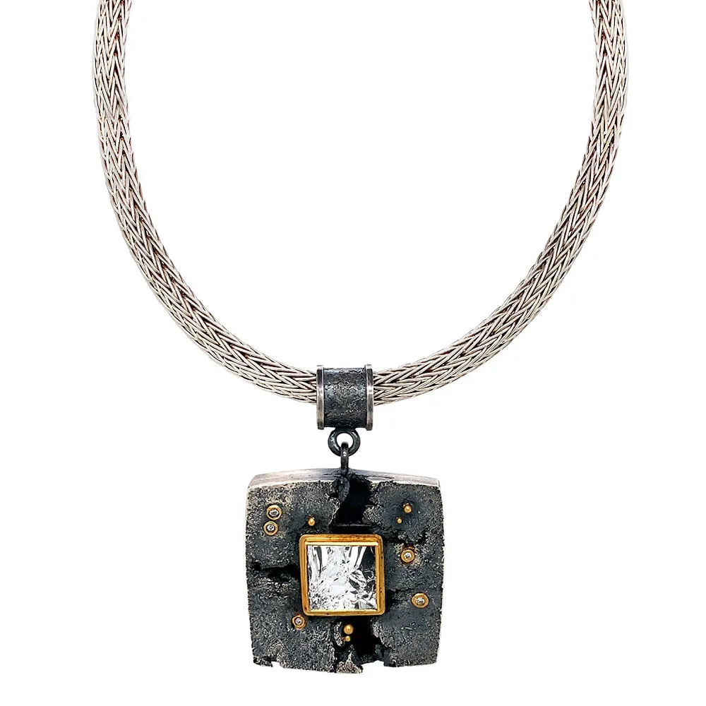 Sterling Silver & Gold Quartz Necklace - "Phantom's Mirror"