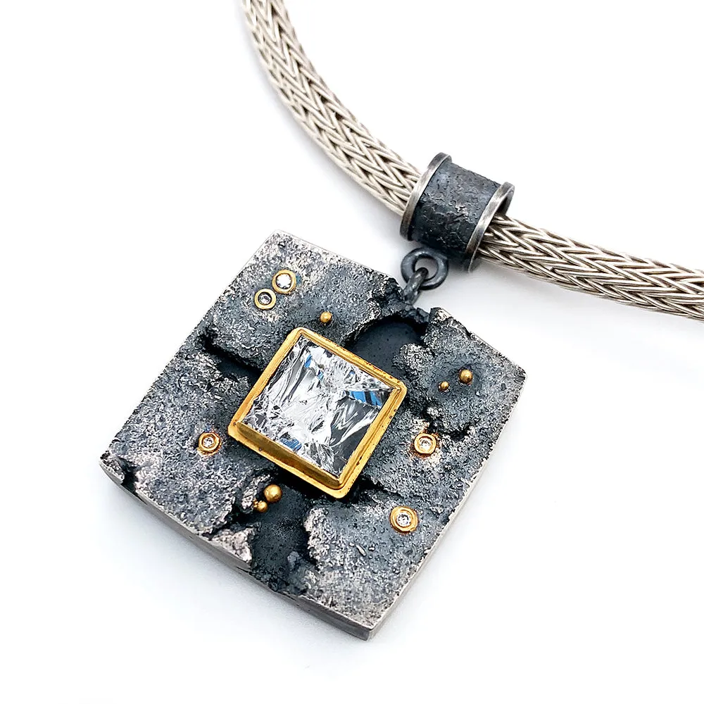 Sterling Silver & Gold Quartz Necklace - "Phantom's Mirror"
