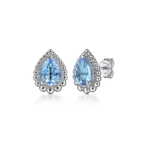 Sterling Silver Bujukan Swiss Blue Topaz Pear Shape Stud Earrings, 2.63 CTW