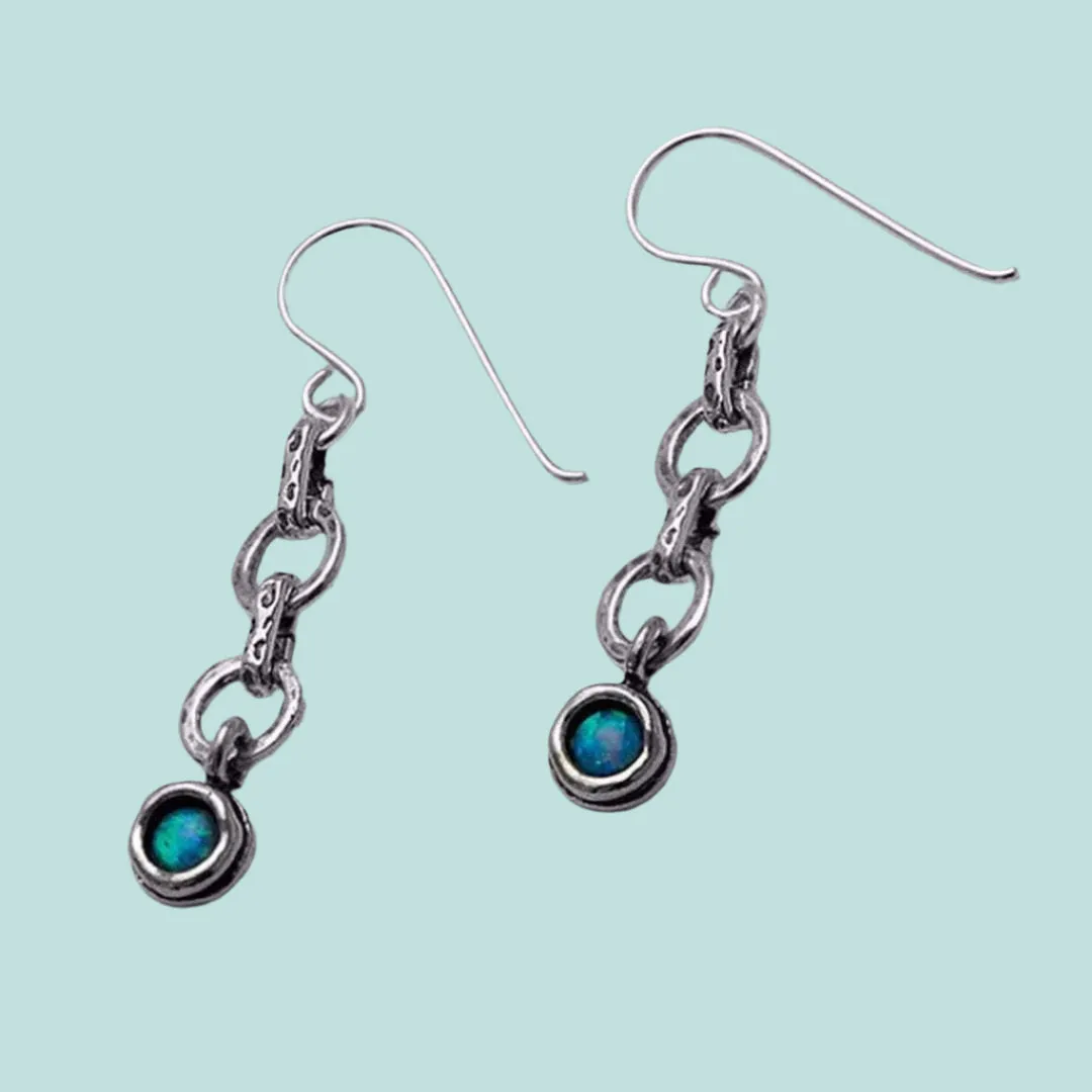 Sterling Silver earrings, Blue opal silver earrings, Dangling  silver earrings