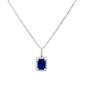 Sterling Silver Emerald Cut Sapphire CZ Pendant