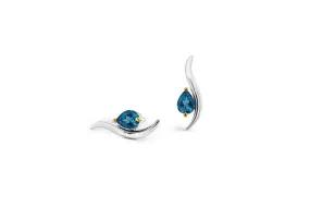 Sterling Silver London Blue Topaz Stud Earrings w/ 14KGP