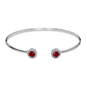 Sterling Silver Red Corundum White Topaz Cuff Bracelet