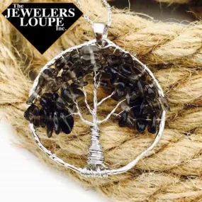 Sterling Silver Smokey Quartz Tree of Life Necklace (90509)