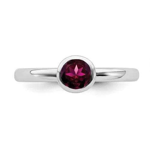 Sterling Silver Stackable Expressions 5mm Round Low Set Creatd Ruby Ring