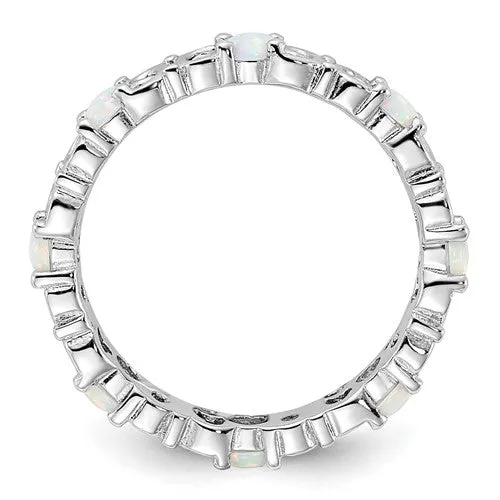 Sterling Silver Stackable Expressions Created Opal Carved Filigree Ring