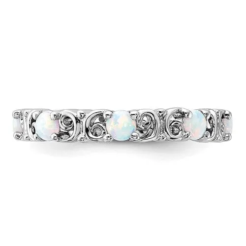 Sterling Silver Stackable Expressions Created Opal Carved Filigree Ring