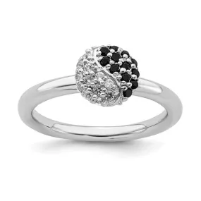 Sterling Silver Stackable Expressions Yin Yang White Topaz & Onyx Ring