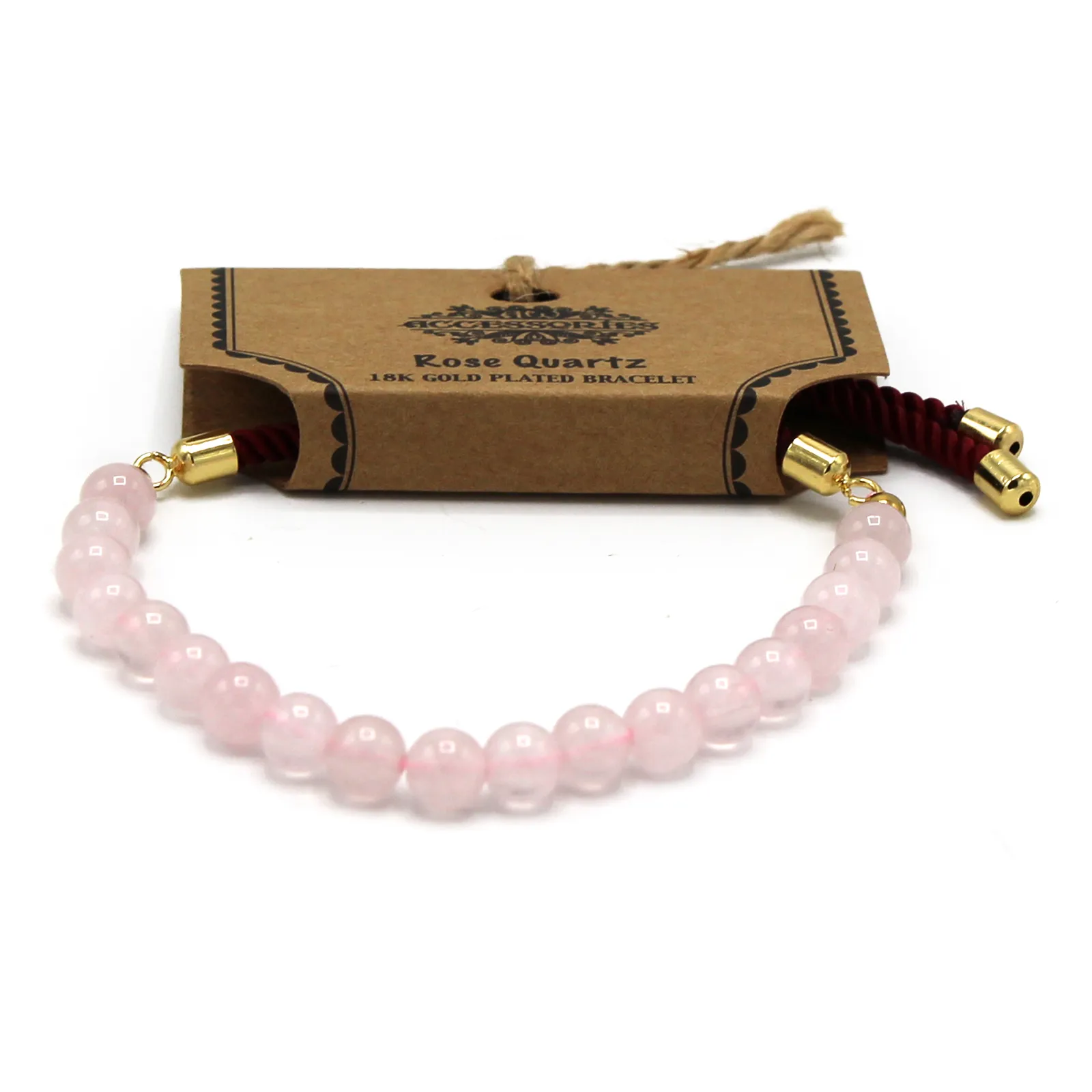 Stylish 18K Gold Plated Rose Quartz Gemstone Bordeaux String Bracelet - Adjustable & Elegant