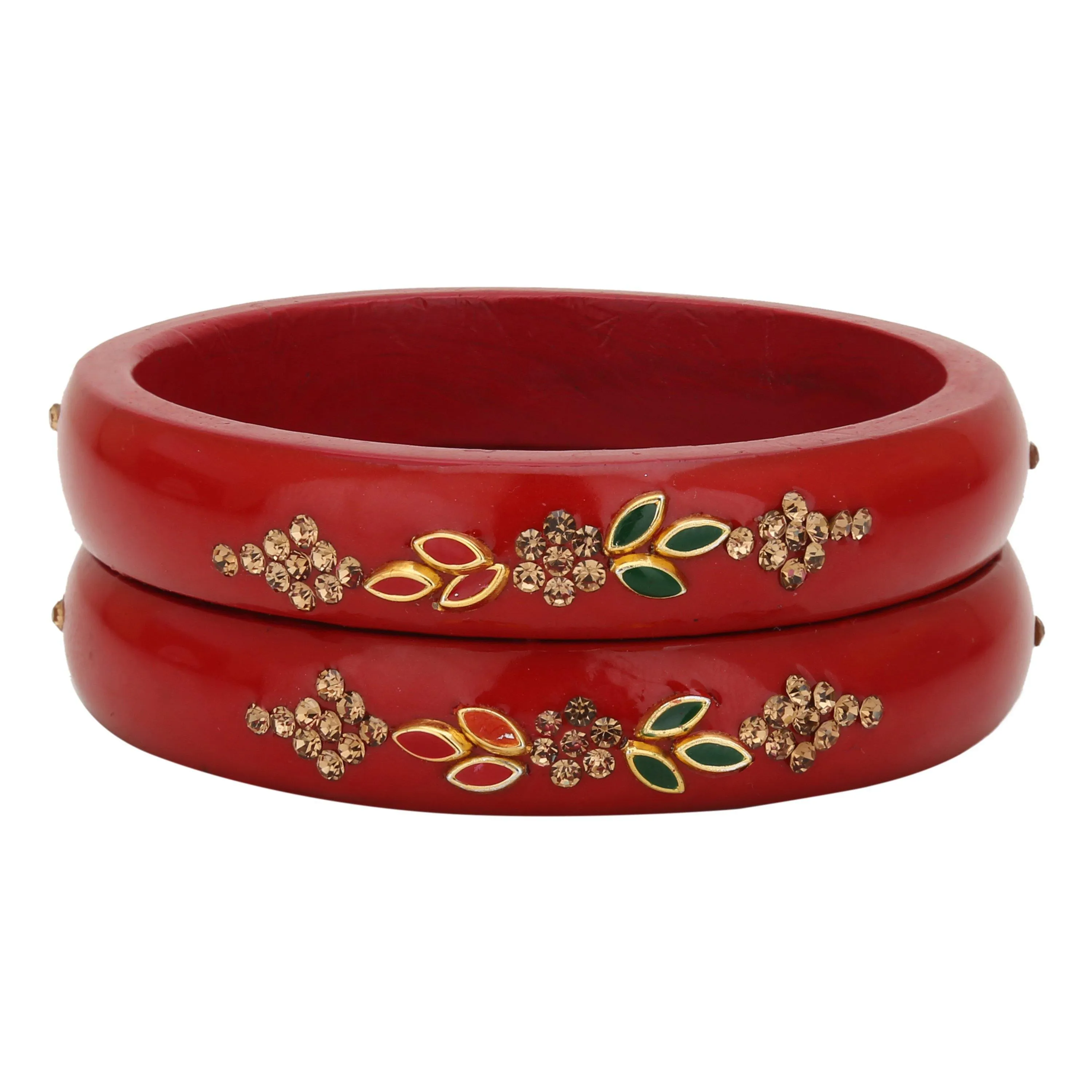 Sukriti Beautiful Casual Kundan Red lac Kada Bangles for Women – Set of 2