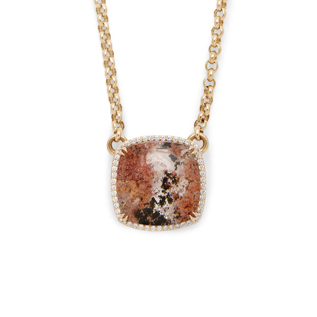 Terra Firma Cushion Halo Necklace - Yellow Gold, Cushion Quartz & White Diamonds
