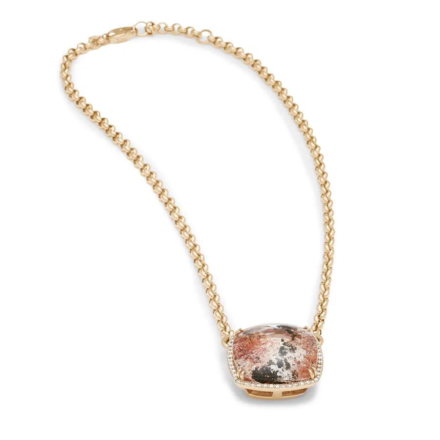 Terra Firma Cushion Halo Necklace - Yellow Gold, Cushion Quartz & White Diamonds