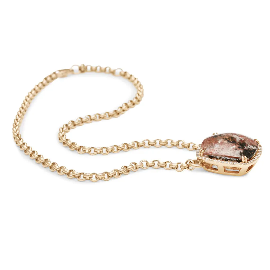 Terra Firma Cushion Halo Necklace - Yellow Gold, Cushion Quartz & White Diamonds