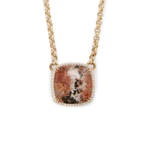 Terra Firma Cushion Halo Necklace - Yellow Gold, Cushion Quartz & White Diamonds